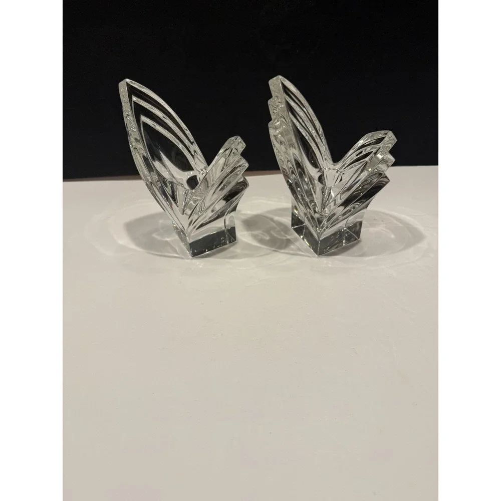 Mikasa Deco Crystal Candlestick Holders 5.5” Pair V-Shape Art Deco Japan Vintage